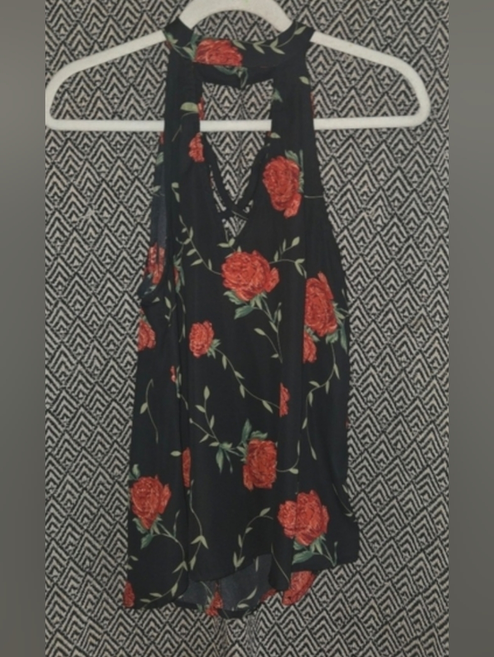 Live 4 Truth Black Floral Halter Tank with Red Roses